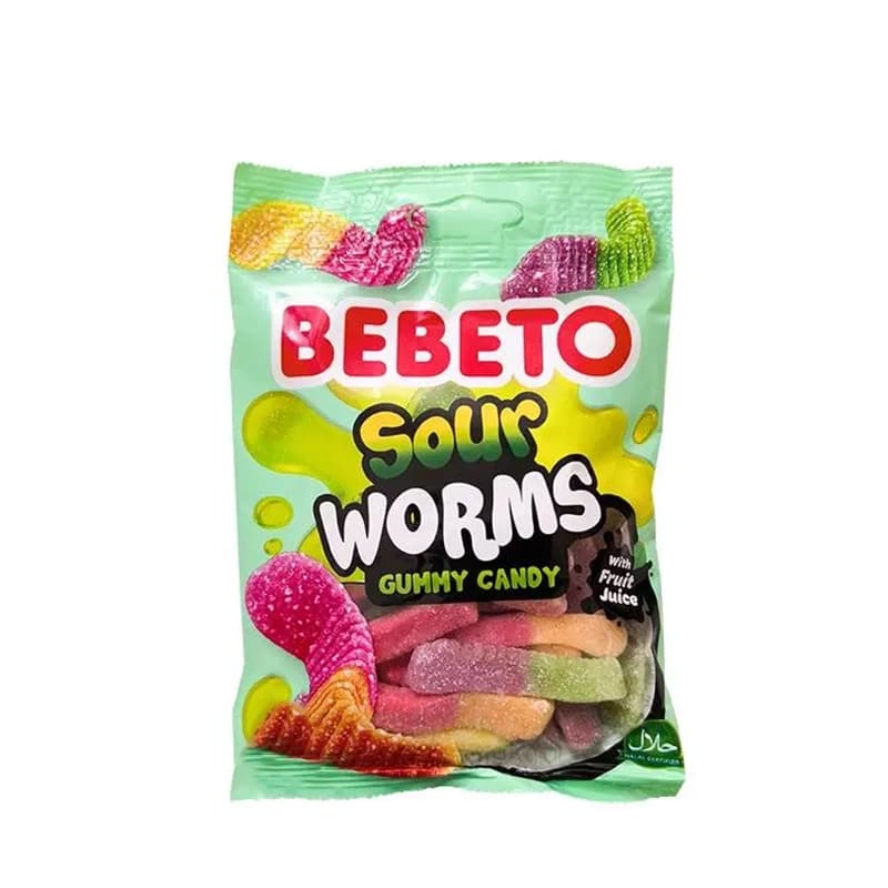 پاستیل ببتو مدل کرم ترش ۸۰ گرمی (Bebeto Sour Worms) اصل ترکیه