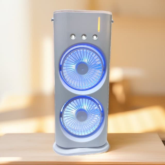 پنکه مه پاش شارژی 2 فن ریموت دار 3 سرعته، برق مستقیم Dual fan cooler — تصویر ۱۱