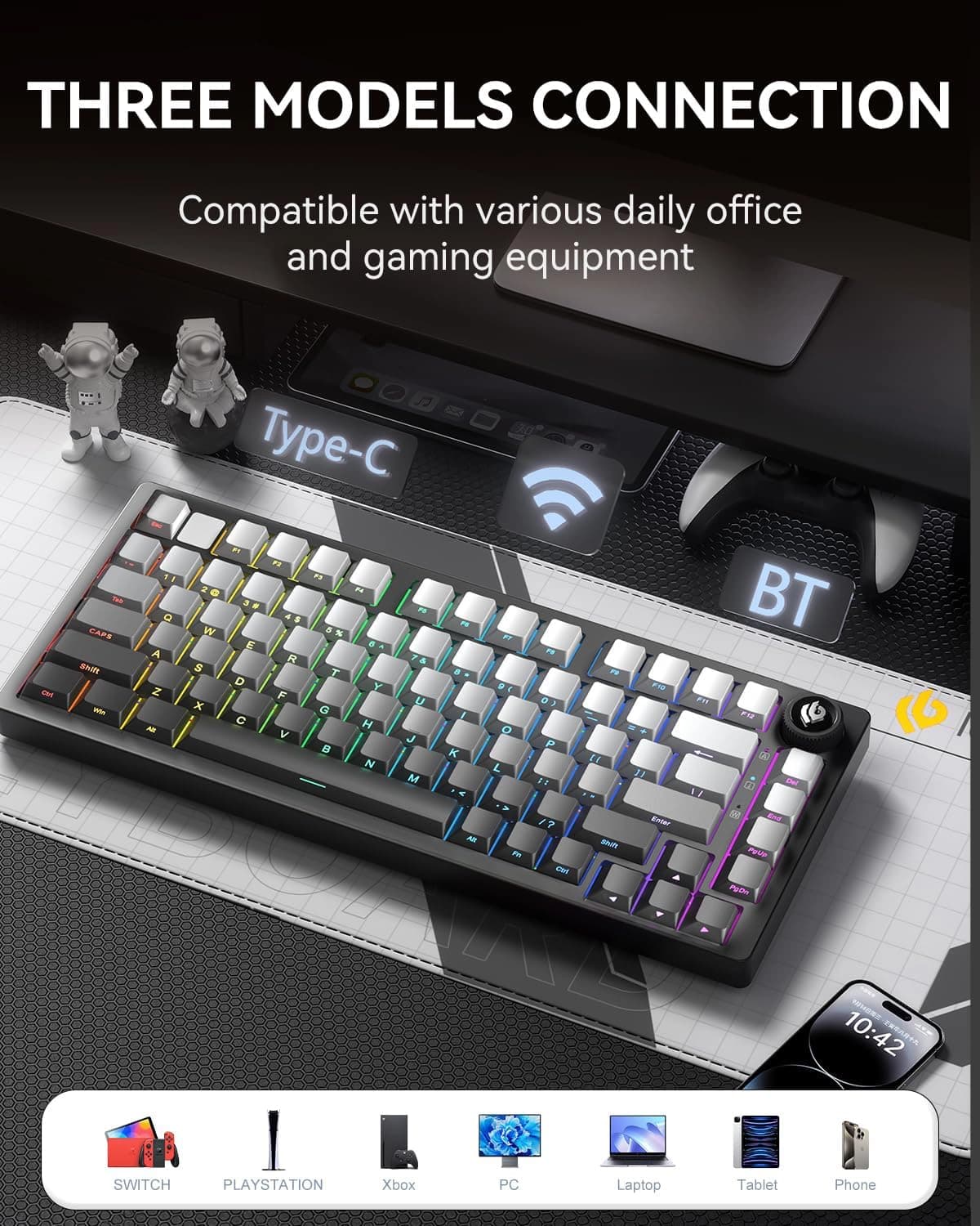 کیبورد بی سیم گیمینگ LEOBOG HI75 C PRO BLACK+GRADIENT GREY REAPER SWITCH — تصویر ۷