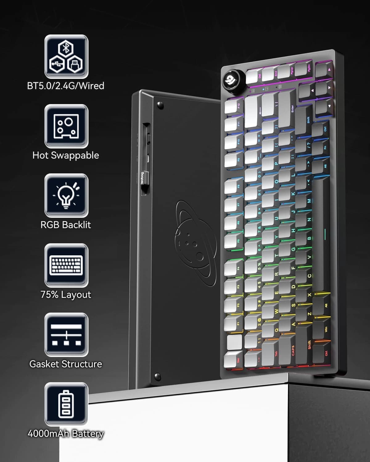 کیبورد بی سیم گیمینگ LEOBOG HI75 C PRO BLACK+GRADIENT GREY REAPER SWITCH — تصویر ۲