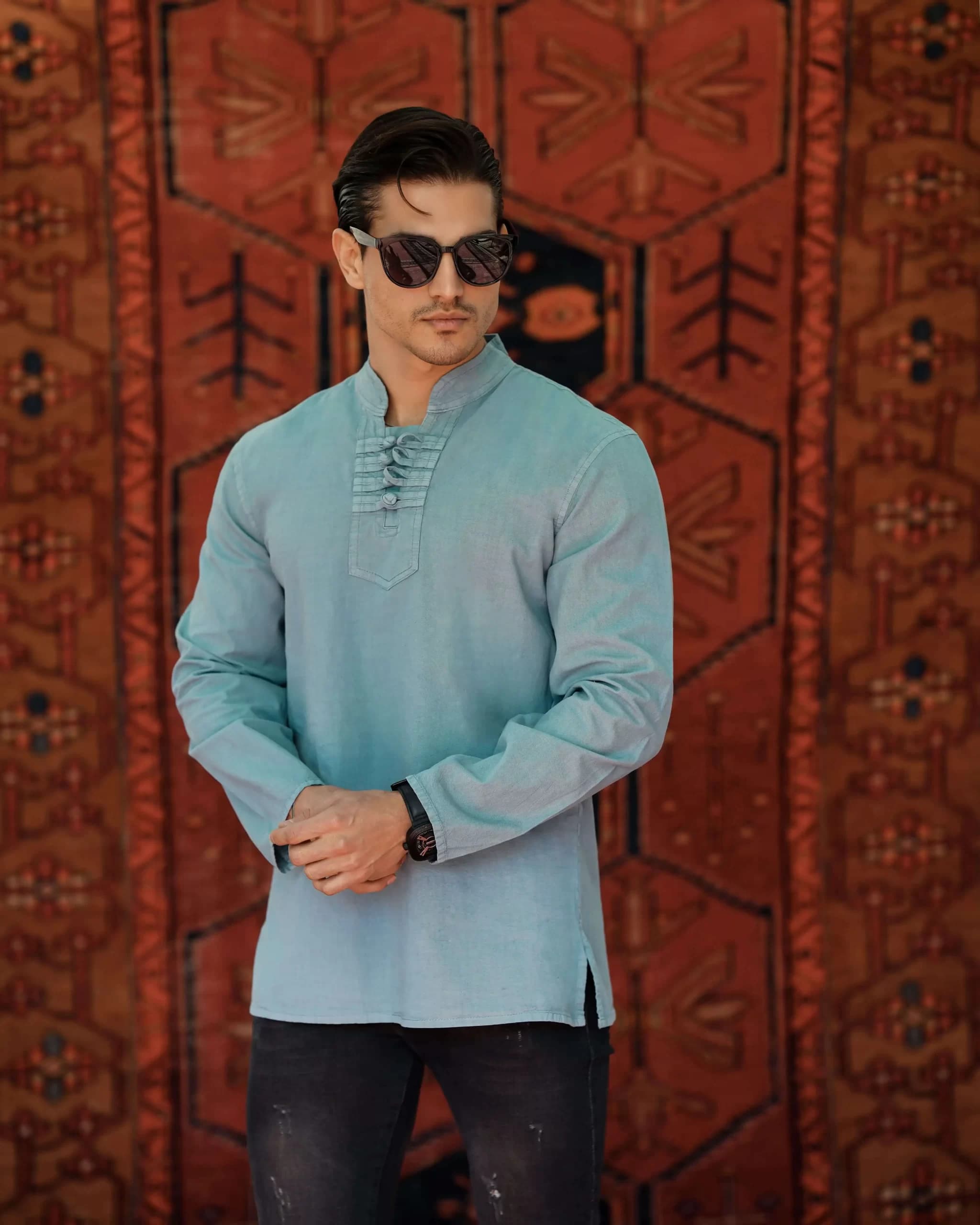 پیراهن الیاف طبیعی مردانه مدل گره ای – فیلی — تصویر ۴