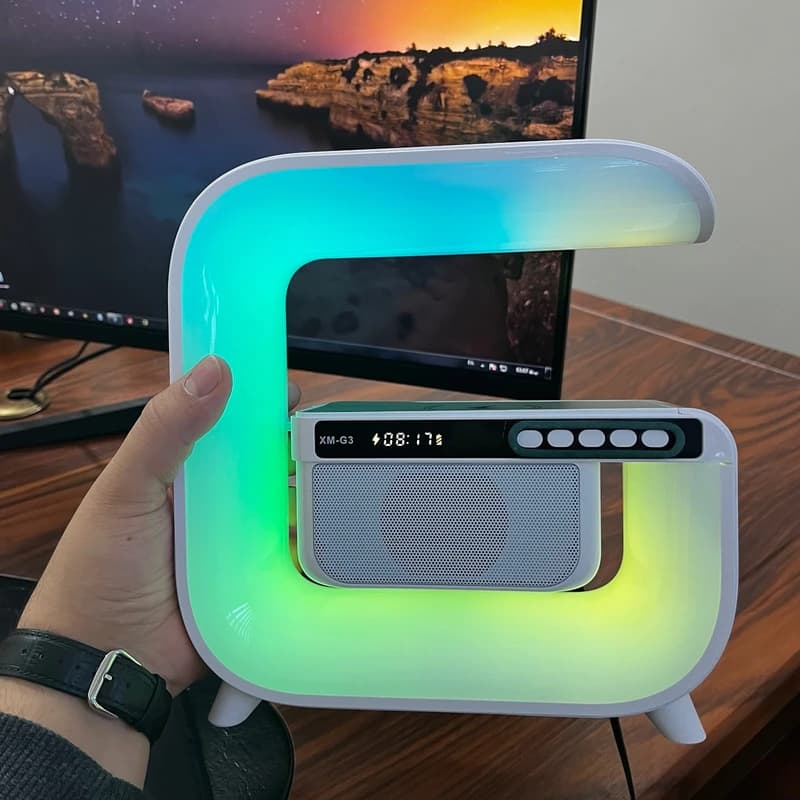 چراغ خواب و اسپیکر بلوتوثی و شارژر وایرلس LED مدل XM-G3 رنگ سفید — تصویر ۶