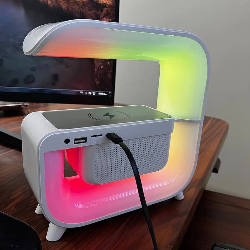 چراغ خواب و اسپیکر بلوتوثی و شارژر وایرلس LED مدل XM-G3 رنگ سفید — تصویر ۲