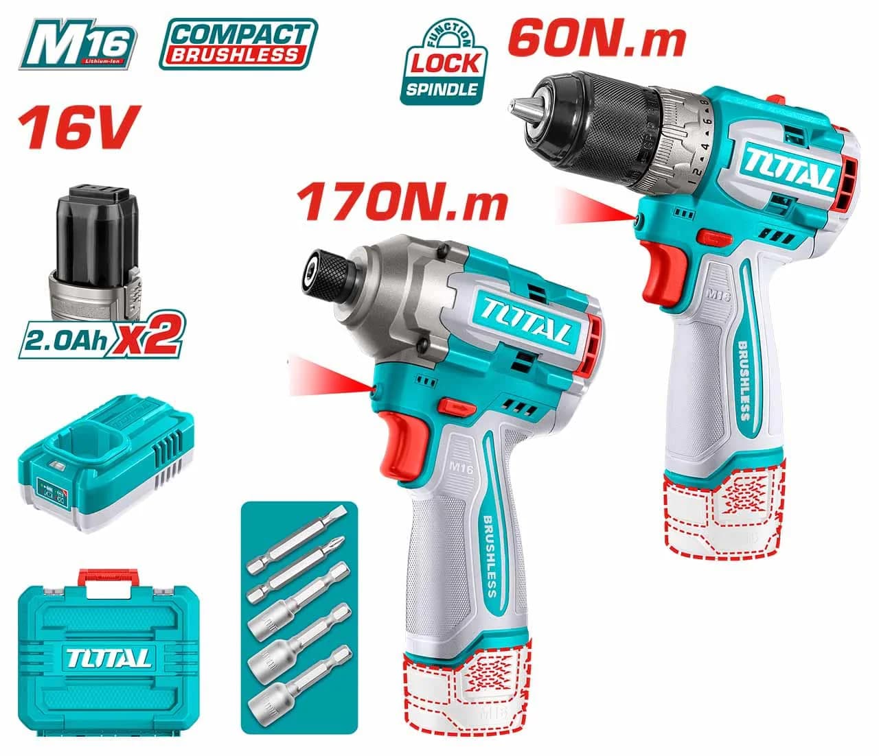 کیت دوقلو شارژی توتال دریل و امپکت مدل TOSLI240968