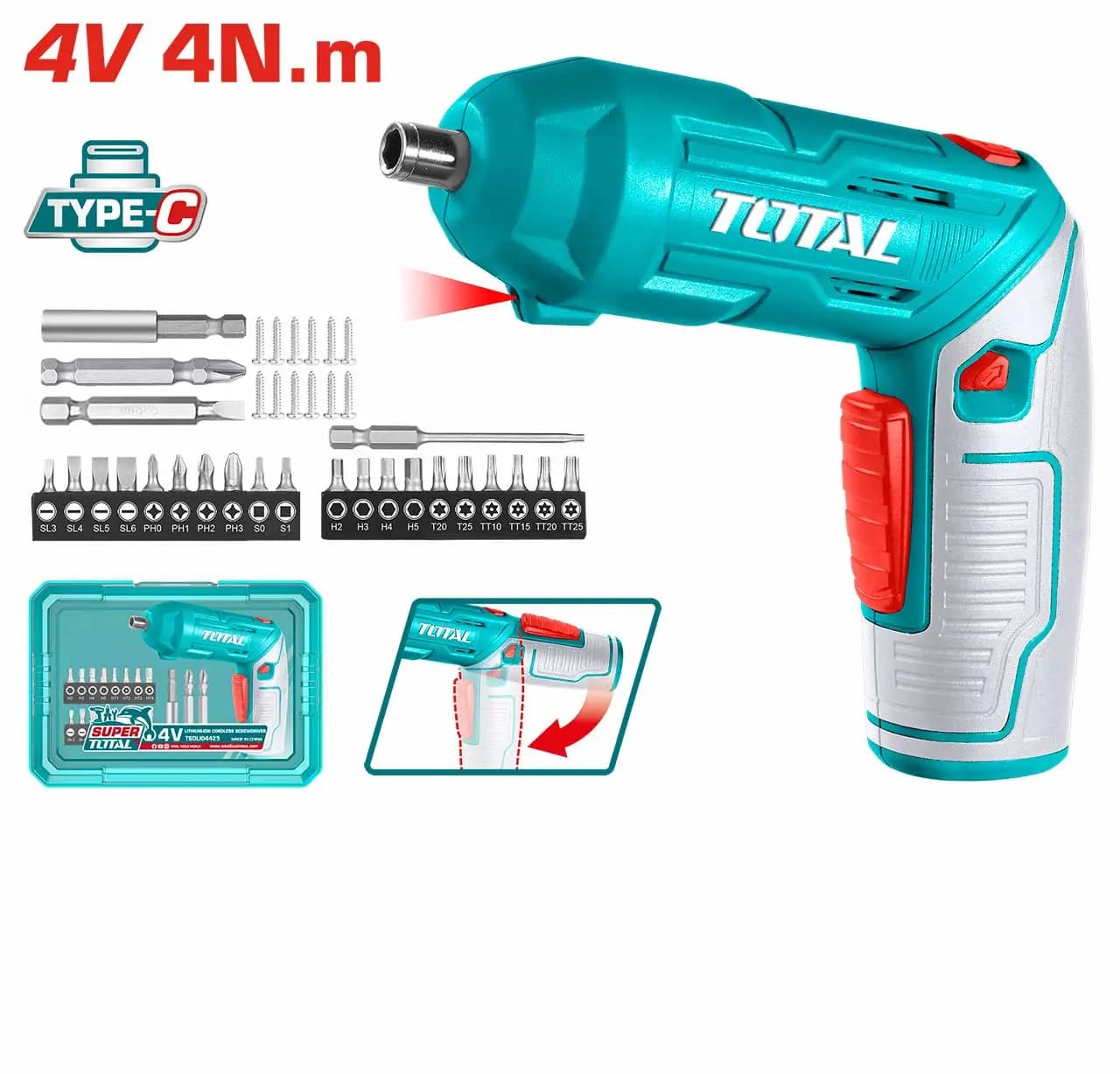 پیچگوشتی شارژی توتال کمرشکن 4 ولت مدل TSDLI04425 — تصویر ۳
