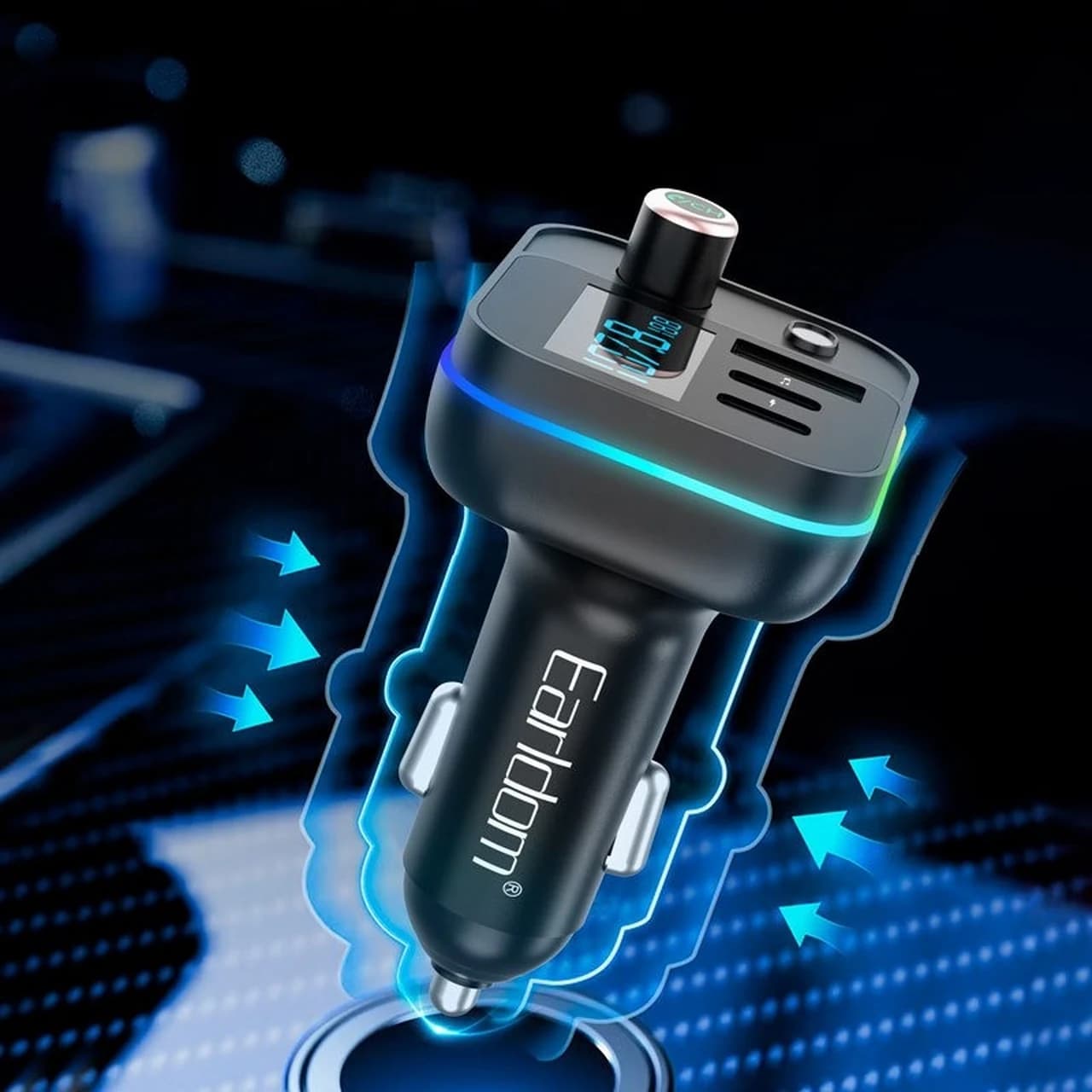 شارژر فندکی سه پورت و گیرنده بلوتوثی FM ارلدام مدل ET-M88 — تصویر ۳