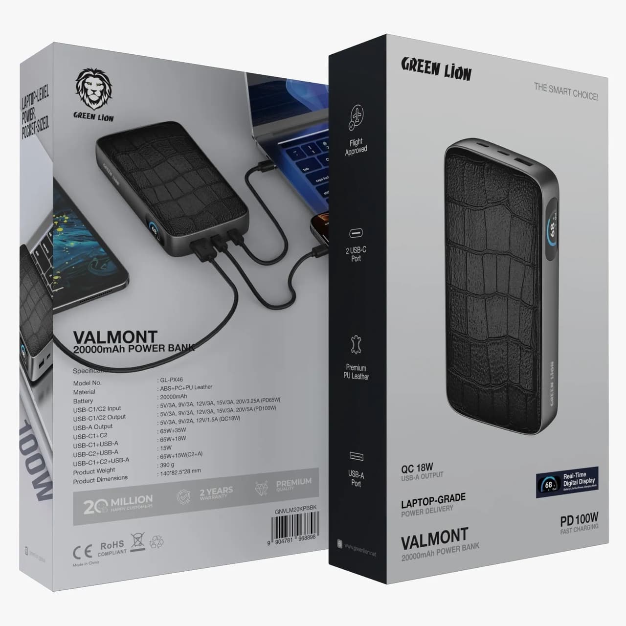 پاوربانک فست گرین لاین 20000 میلی آمپر 100W مدل VALMONT GNVLM20KPBBK — تصویر ۴