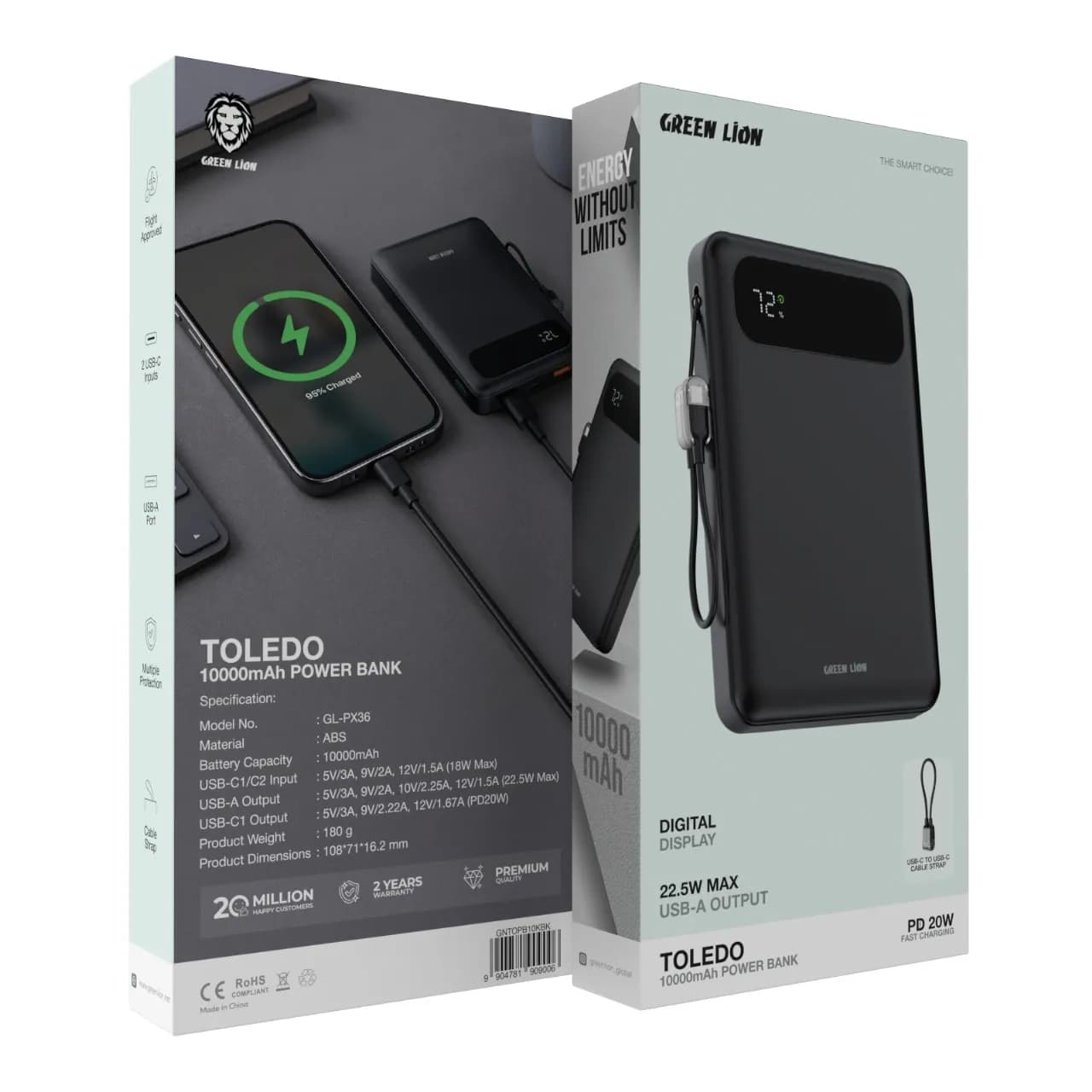 پاوربانک فست شارژ گرین لاین 10000 میلی آمپر 20W مدل TOLEDO GNTOPB10KBK — تصویر ۵