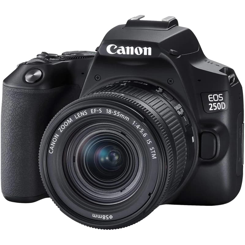 دوربین DSLR کانن مدل EOS 250D، حسگر APS-C با دقت موثر 24 مگاپیکسل، عکاسی پیاپی 5 فریمبرثانیه، فیلمبرداری با رزولوشن HD و Full HD و 4K UHD، نمایشگر لمسی و متحرک، همراه با لنز 18-55 میلیمتری با بیشت — تصویر ۳