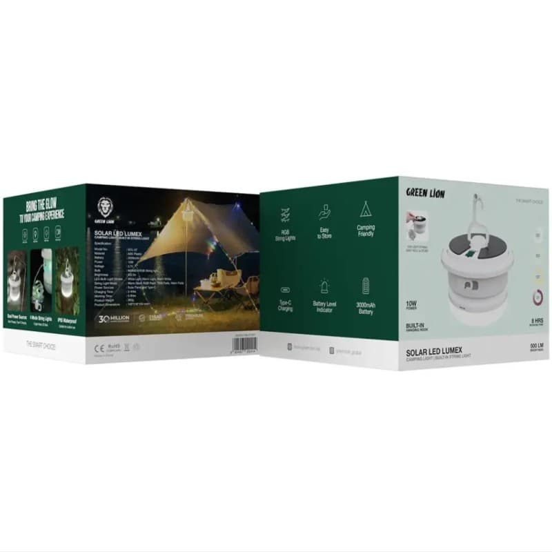 چراغ و ریسه 10 متری کمپینگ خورشیدی گرین لاین مدل Green Lion Solar LED Lumex Camping Light — تصویر ۶