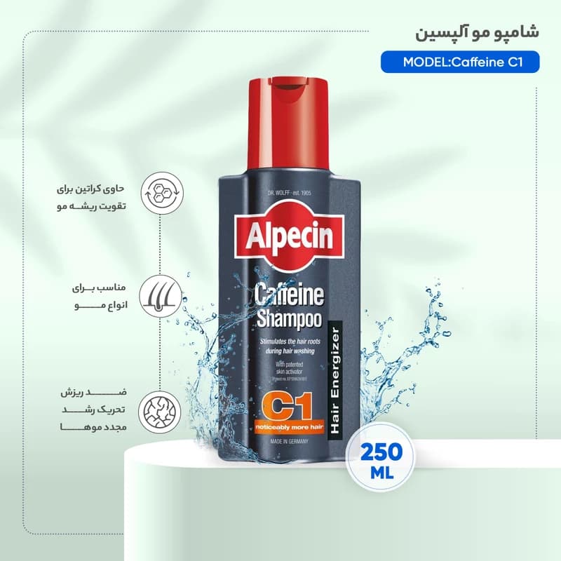 پک شامپو ضد ریزش کافئین C1 آلپسین 250 میل اصل و تقویت مو فیتو فانر اصل PHYTO PHANERE-اناژ — تصویر ۳