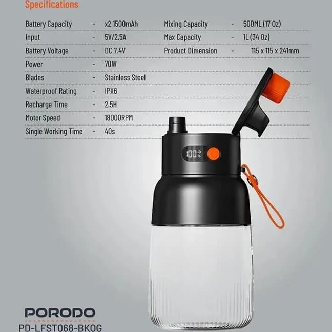 مخلوط کن قابل حمل پرودو مدل PD-LFS068 — تصویر ۵