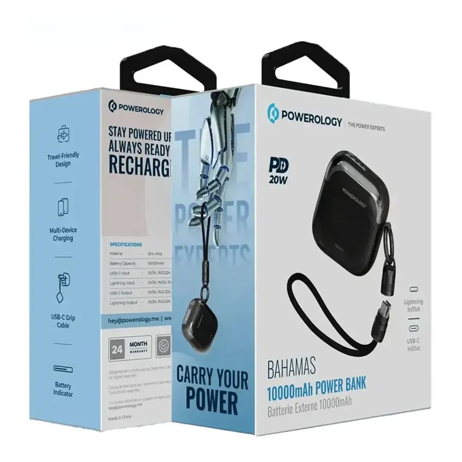 پاور بانک 10000 میلی آمپر Powerology Bahamas با شارژ سریع 20 وات — تصویر ۲