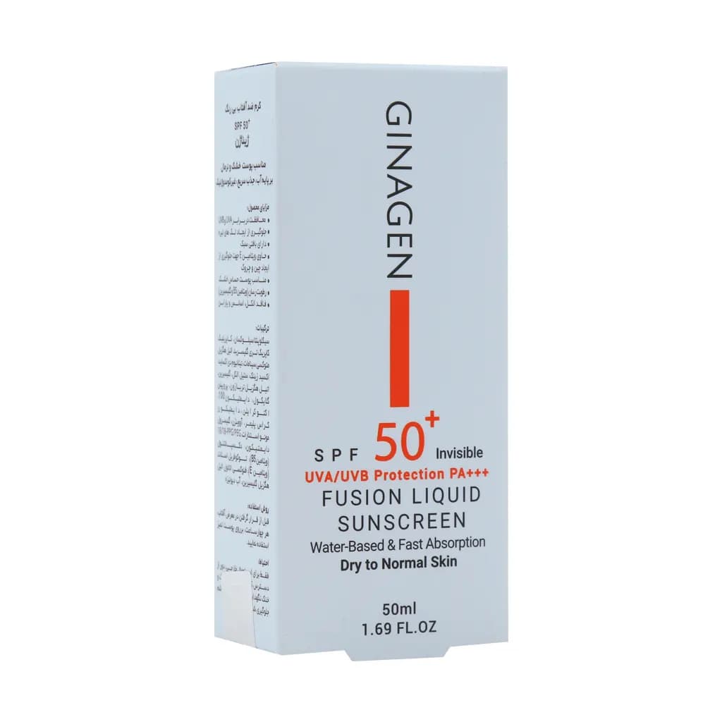 ضد آفتاب بی رنگ پوست خشک و نرمال SPF50 ژیناژن | 50 میلی لیتر