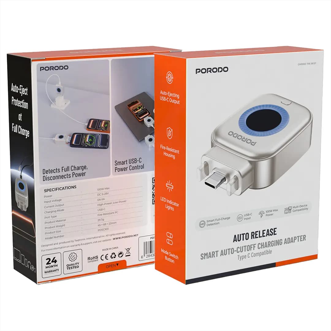 شارژکش قطع کن شارژ هوشمند Type-C پرودو مدل PDSCX01SL — تصویر ۲