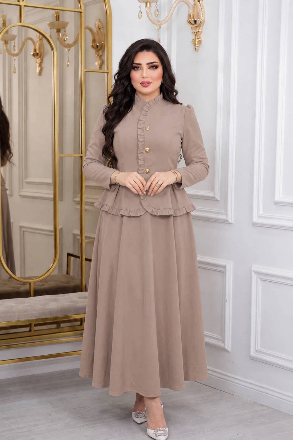 کت دامن عروسک | پارچه بزایاق ریزشی با کمربند | فری سایز تا ۴۸