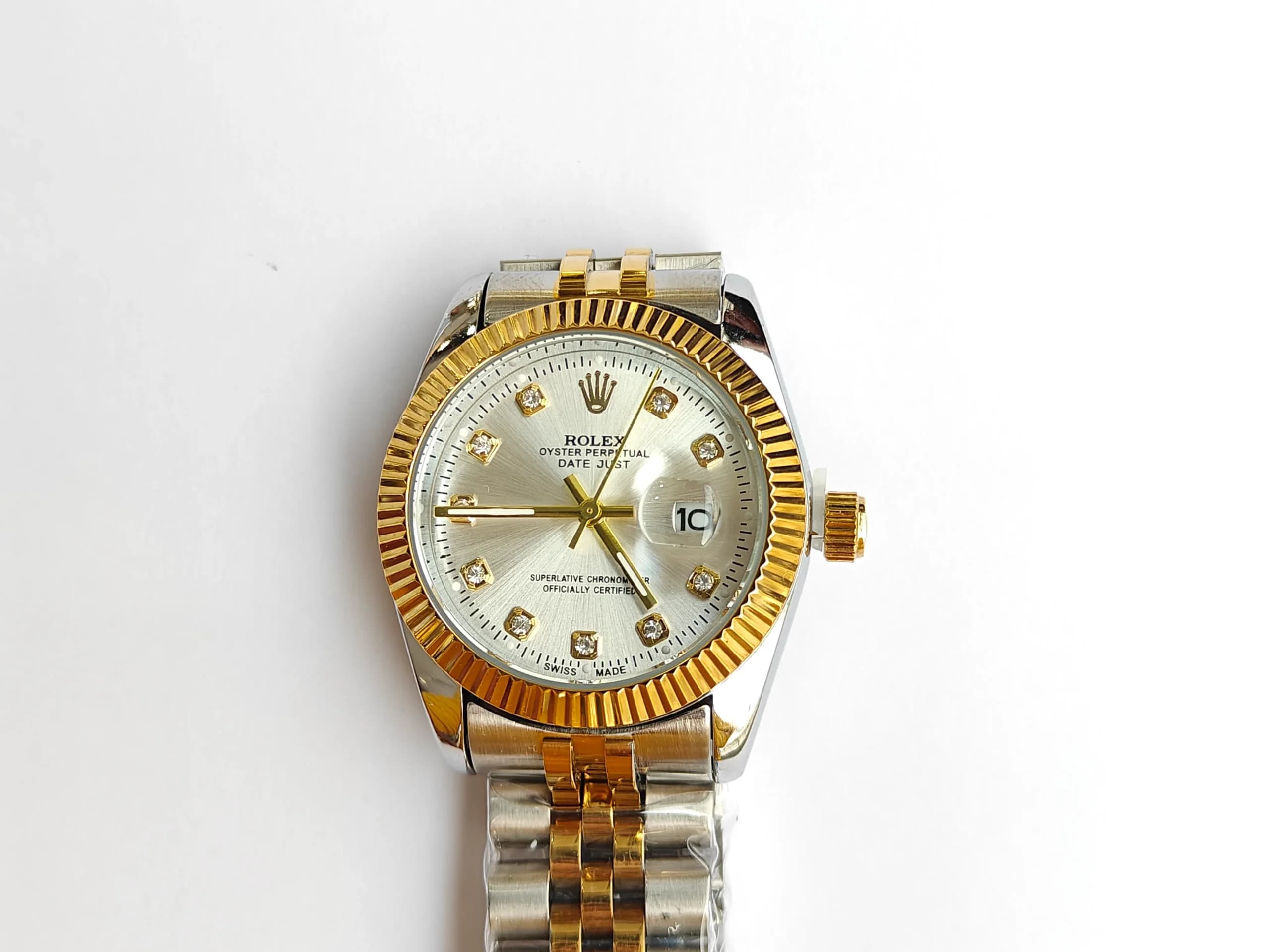 ساعت زنانه رولکس ROLEX نقره ای طلایی زمینه نقره ای