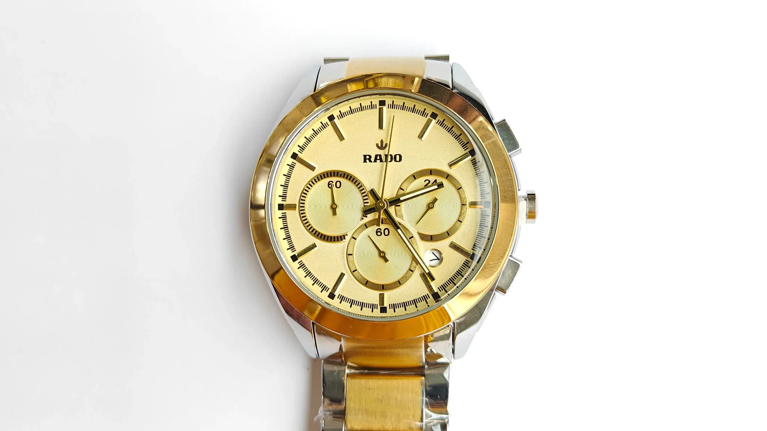 ساعت مردانه رادو RADO کرنوگراف نقره ای زمینه طلایی — تصویر ۳