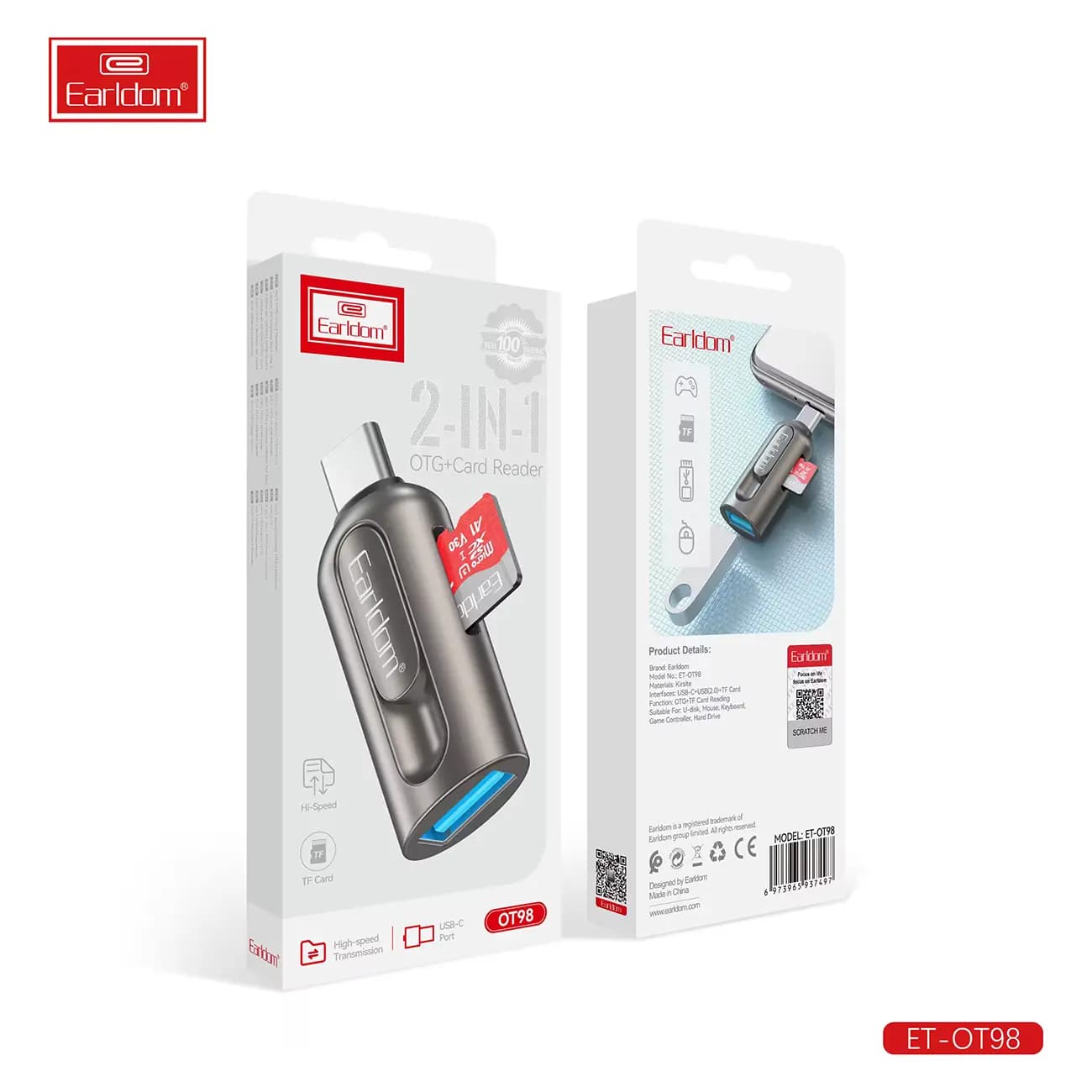 مبدل OTG USB به USB-C و کارتخوان ارلدام مدل OT98 — تصویر ۴