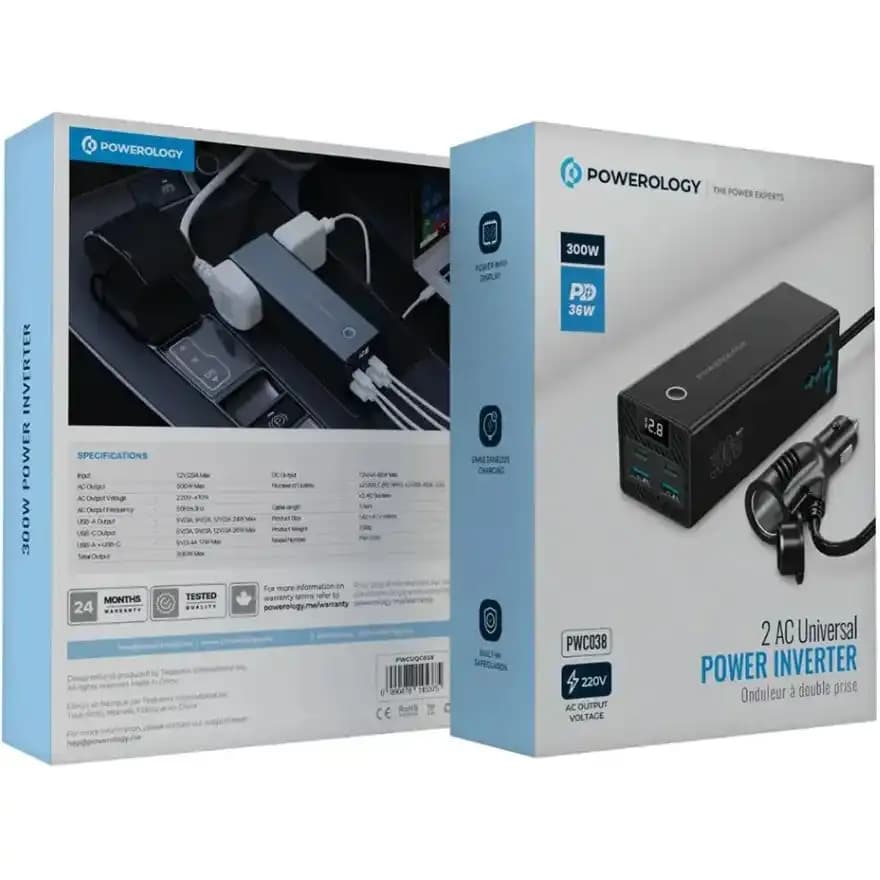اینورتر فندکی خودرو powerology خروجی 300 وات مدل pw038 — تصویر ۲