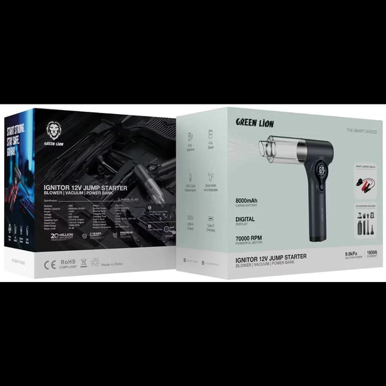 جامپ استارتر پاور بانک جت فن و جارو شارژی گرین لاین Green Lion Ignitor 12v — تصویر ۳