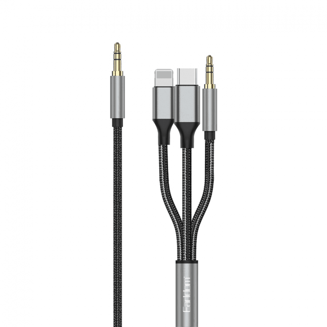 کابل تبدیل AUX به لایتنینگ / USB-C / AUX ارلدام مدل AUX72 طول 1.2 متر