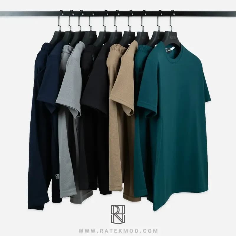 ست تیشرت و شلوارک مراکشی بیسکوییتی گرم بالا درجه یک یقه گرد آستین کوتاه سایز XL تا XXXL — تصویر ۷