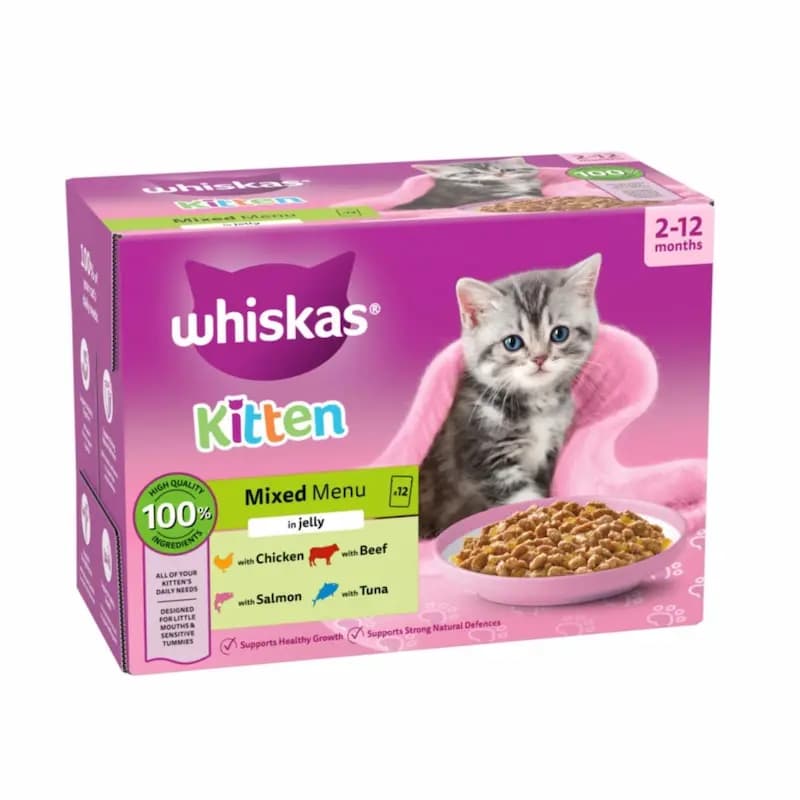 پوچ بچه گربه ویسکاس (Whiskas Kitten) میکس در ژله ۱۲×۸۵ گرم — تصویر ۳