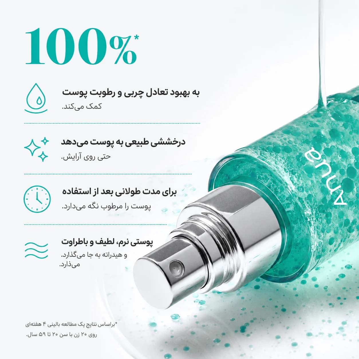 اسپری میست آبرسان آنوا 100 میل | حاوی هیالورونیک اسید و PDRN | آبرسان و تقویت‌کننده پوست — تصویر ۶