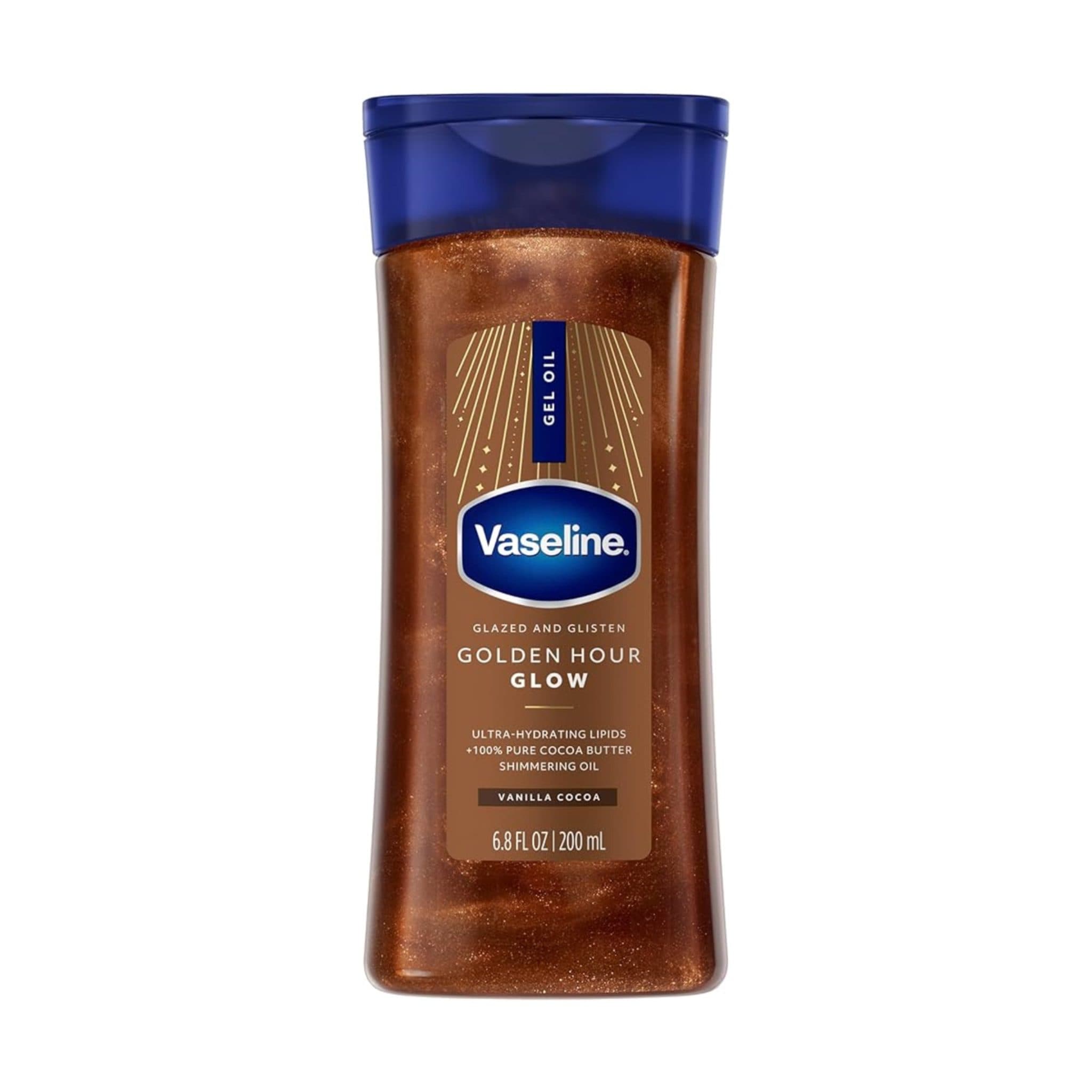 ژل شاین بدن وازلین گلدن آور گلو رایحه وانیل کاکائو 200 میل | Vaseline Golden Hour Glow
