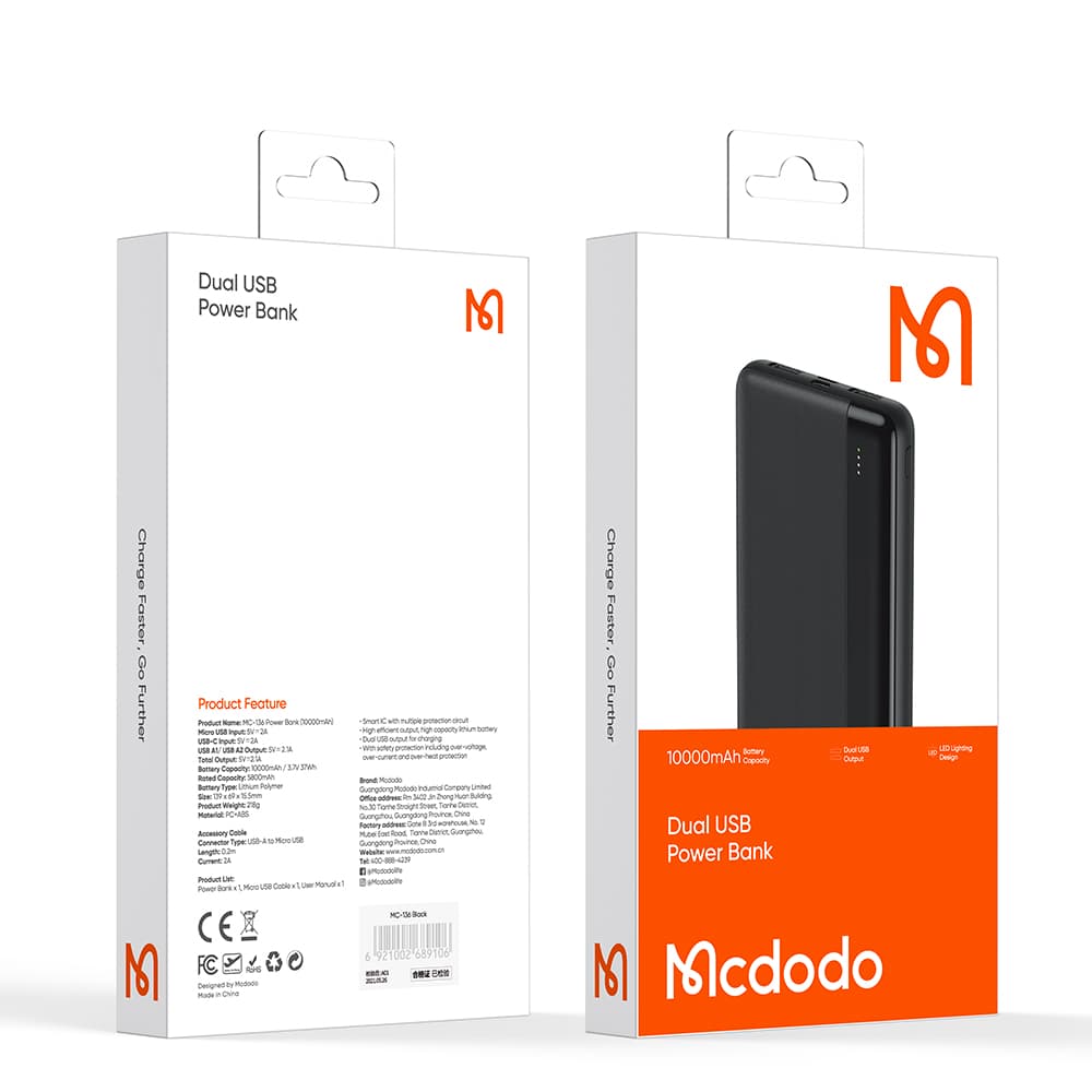 پاوربانک مک دودو مدل MC-1360 ظرفیت 10000 میلی آمپر ساعت — تصویر ۲