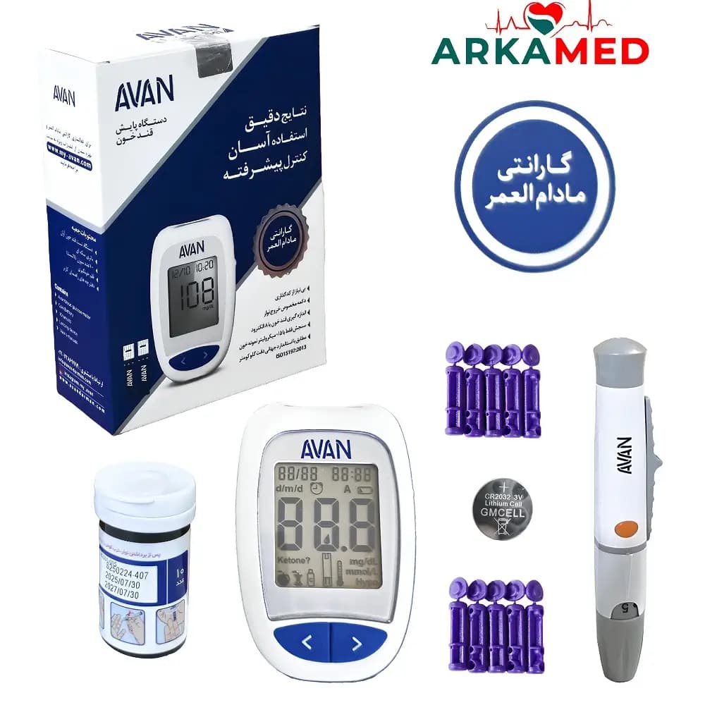 دستگاه تست قند خون آوان AVAN مدل AGM-01 با 10 نوار تست — تصویر ۵
