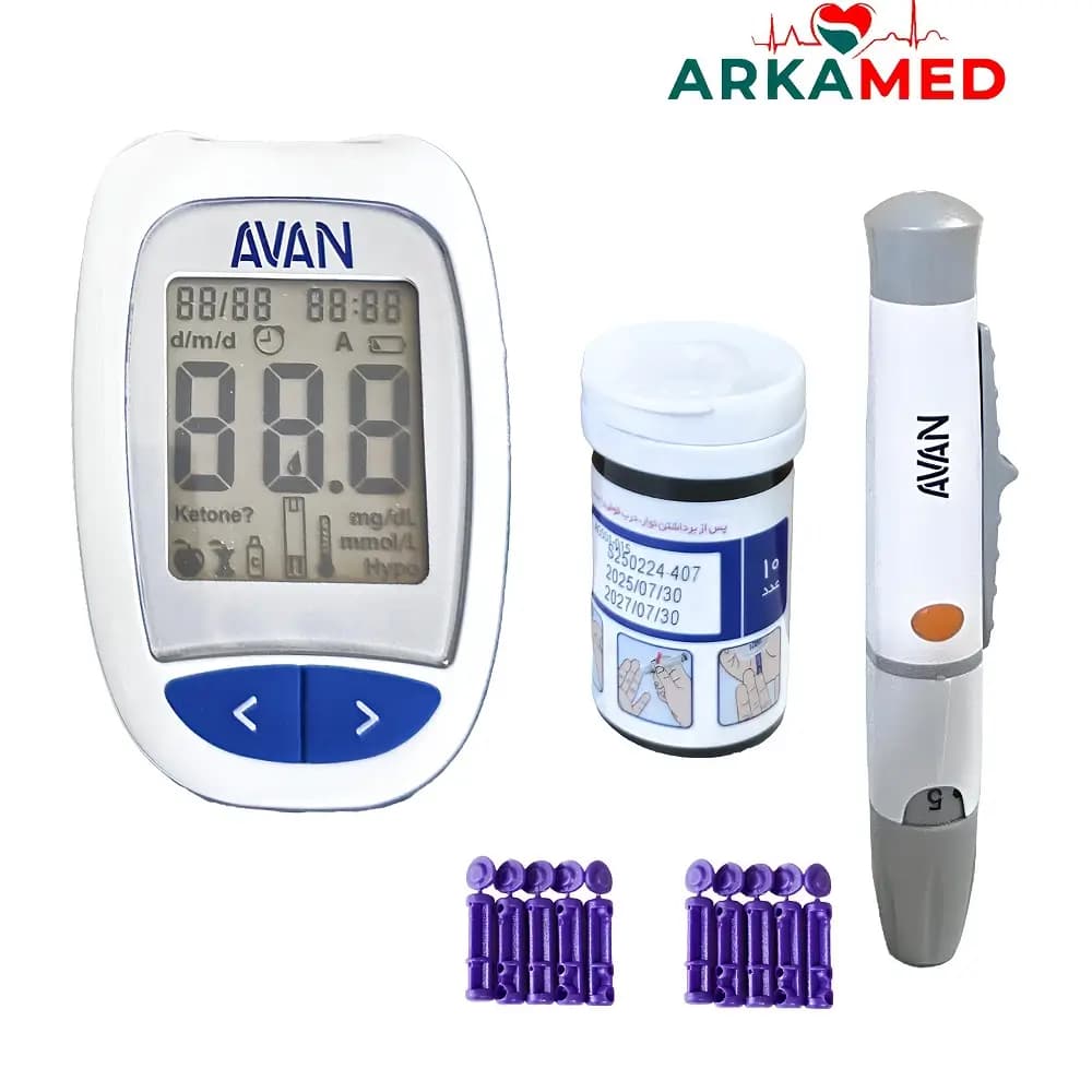 دستگاه تست قند خون آوان AVAN مدل AGM-01 با 10 نوار تست — تصویر ۴