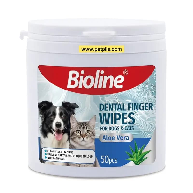 پد انگشتی تمیزکننده دندان سگ و گربه بایولاین | Bioline Dental Finger Wipes با آلوئه‌ورا (۵۰ عددی) — تصویر ۲