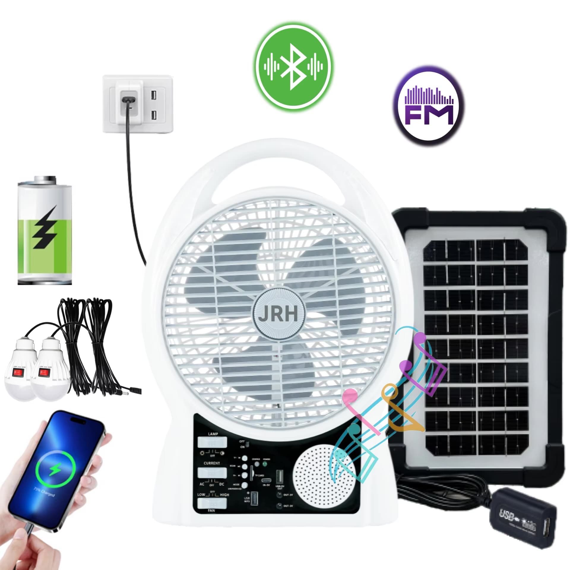پنکه خورشیدی اسپيكر دار شارژی Rock Light مدل RL-F-8003 — تصویر ۵
