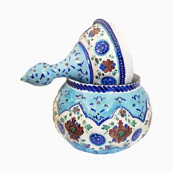 قندان میناکاری فیروزه ای طرح شاه عباسی — تصویر ۸