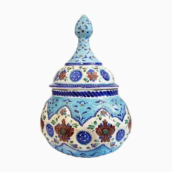 قندان میناکاری فیروزه ای طرح شاه عباسی — تصویر ۶