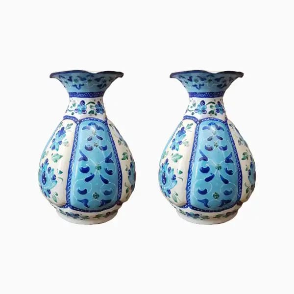گلدان میناکاری فیروزه ای اصفهان جفتی — تصویر ۴
