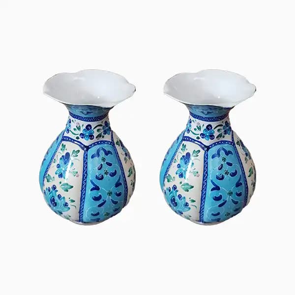 گلدان میناکاری فیروزه ای اصفهان جفتی — تصویر ۲