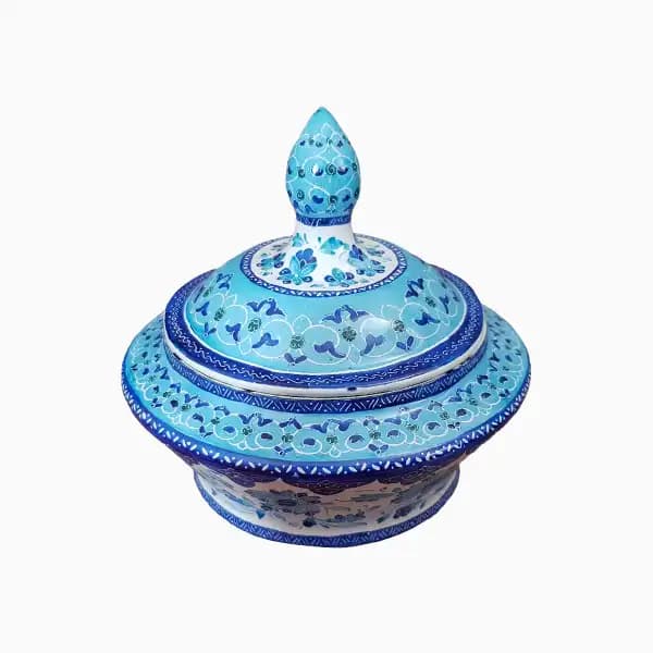 قندان میناکاری طرح اسلیمی فیروزه ای — تصویر ۲