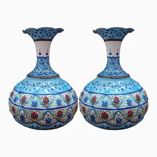 گلدان میناکاری اصفهان جفتی مسی — تصویر ۷