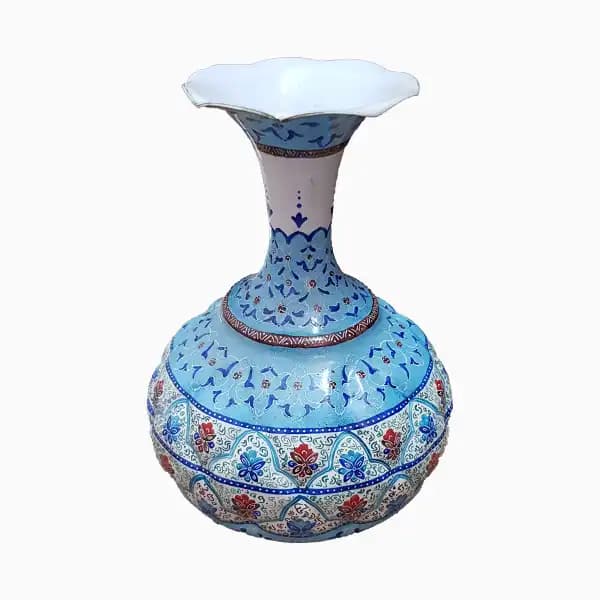 گلدان میناکاری اصفهان جفتی مسی — تصویر ۱۱