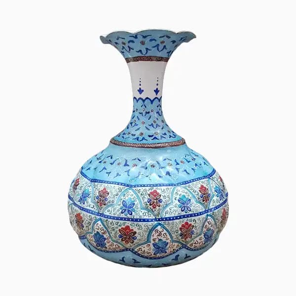گلدان میناکاری اصفهان جفتی مسی — تصویر ۴