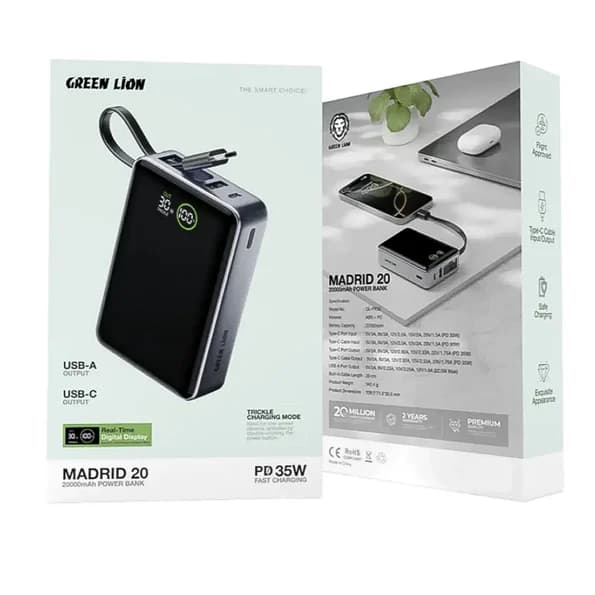 پاوربانک 20000 گرین لاین Green lion مدل مادرید — تصویر ۷