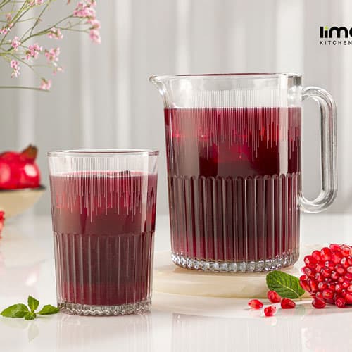 ست پارچ و لیوان شیشه ای شیاردار چاپدار لیمون 2318 — تصویر ۱۱