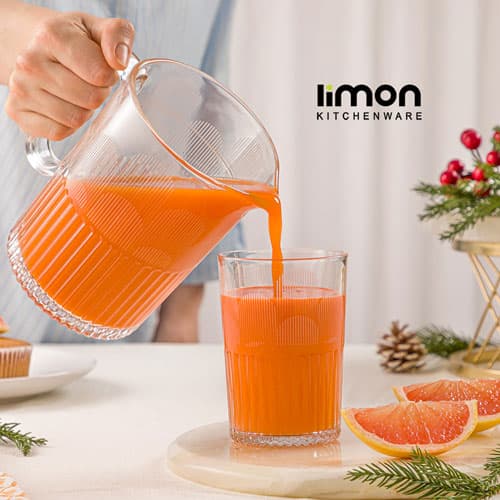 ست پارچ و لیوان شیشه ای شیاردار چاپدار لیمون 2318 — تصویر ۲