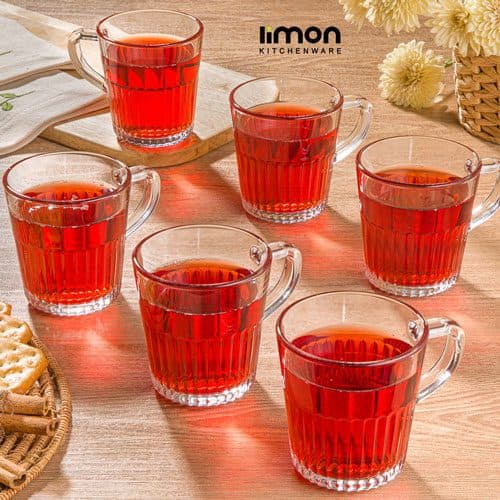 لیوان شیشه اي دسته دار شیاردار شش عددی لیمون 2281 — تصویر ۶