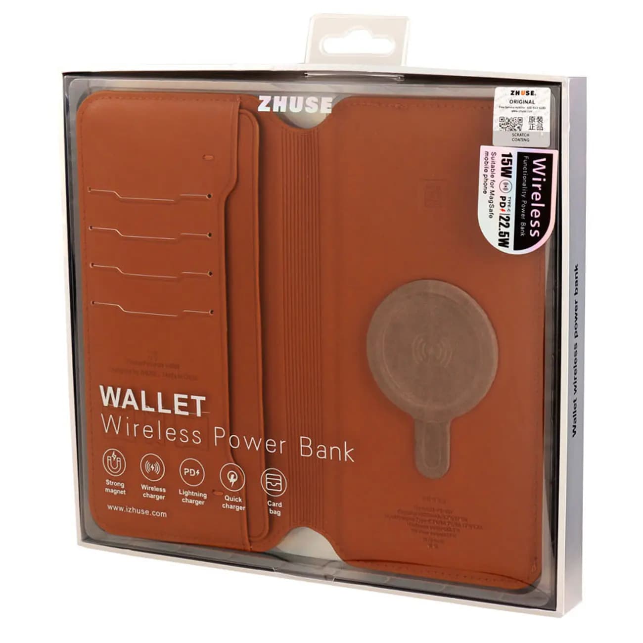 پاوربانک بی سیم و کیف چرمی ZHUSE مدل ZS-PB-037 ظرفیت 10000 میلی آمپر ساعت — تصویر ۳