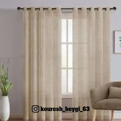 پرده حریر کتان بافت دار رنگ کرم نباتی ابعاد 150 در280 پانچ شده(یک قواره) — تصویر ۳