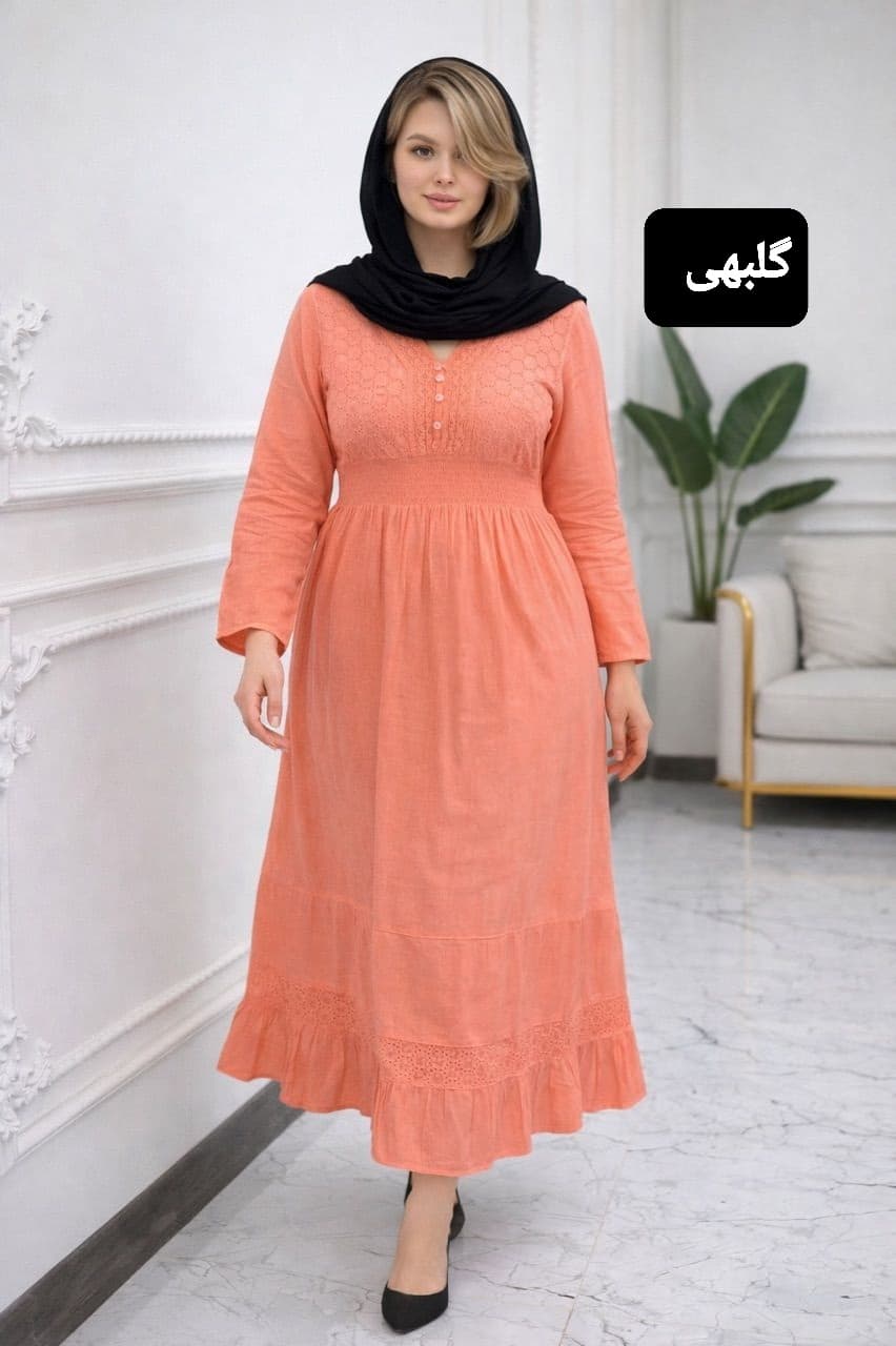 پیراهن ساحلی نخ وارداتی خامه‌دوزی؛ خنک و سبک، فری‌سایز ۳۸ تا ۴۸ — تصویر ۴